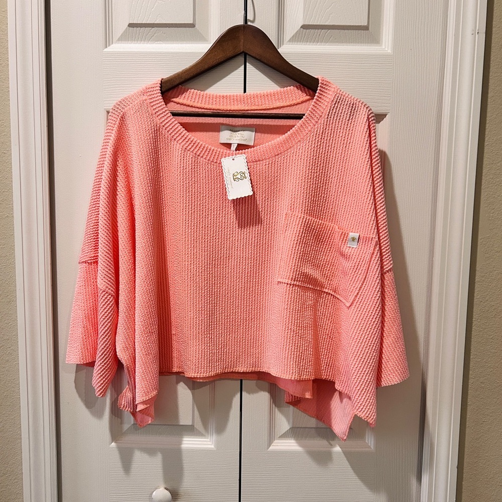 🍑 Simply Southern Coral Textured Cropped Knit Top | Size L | NWT 🍑 - Picture 3 of 9